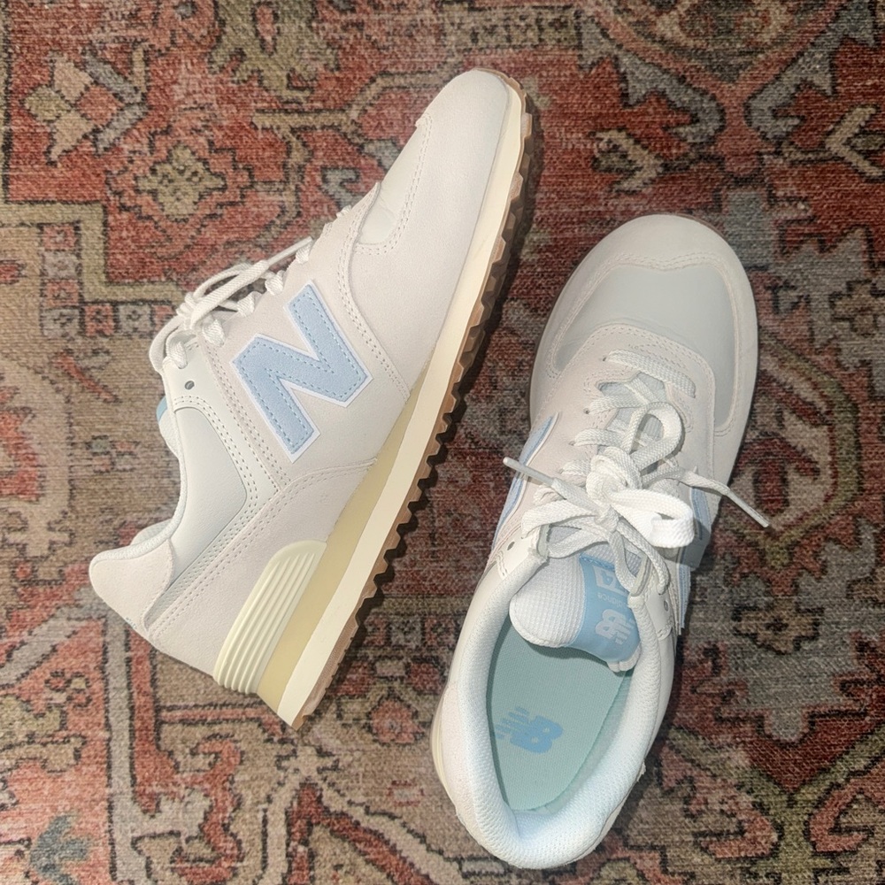 New Balance White and Blue Sneakers
